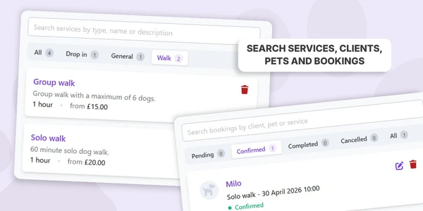 Screenshot showing the search and filter functionality