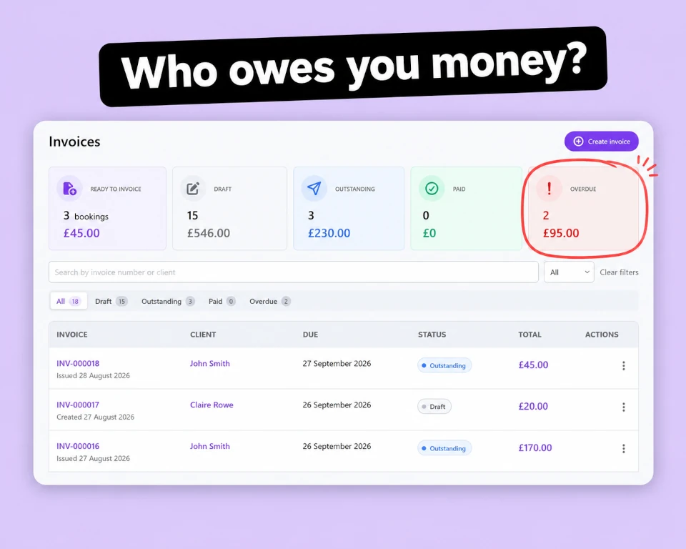 Screenshot showing the invoice listing in Leadr