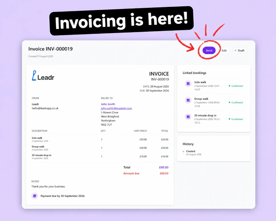 Screenshot showing an invoice preview in Leadr