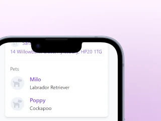 Booking detail screen showing list of pets linked to a booking