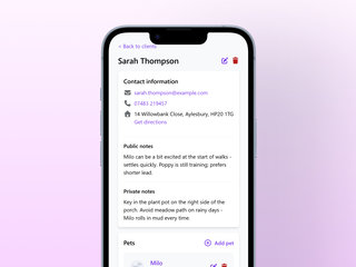 Client notes screen showing public and private notes for a client
