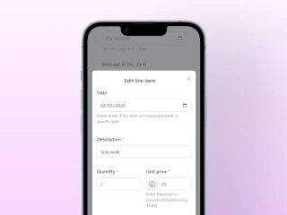 Screenshot showing Leadr's invoice editing screen