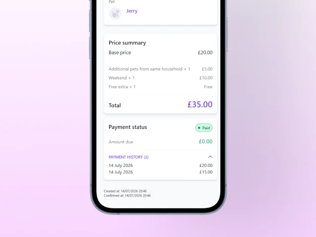 Screenshot showing Leadr's payment history screen