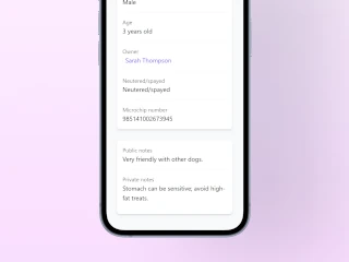 Leadr pet detail screen showing notes and care instructions