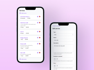 Leadr services screen showing list of service types