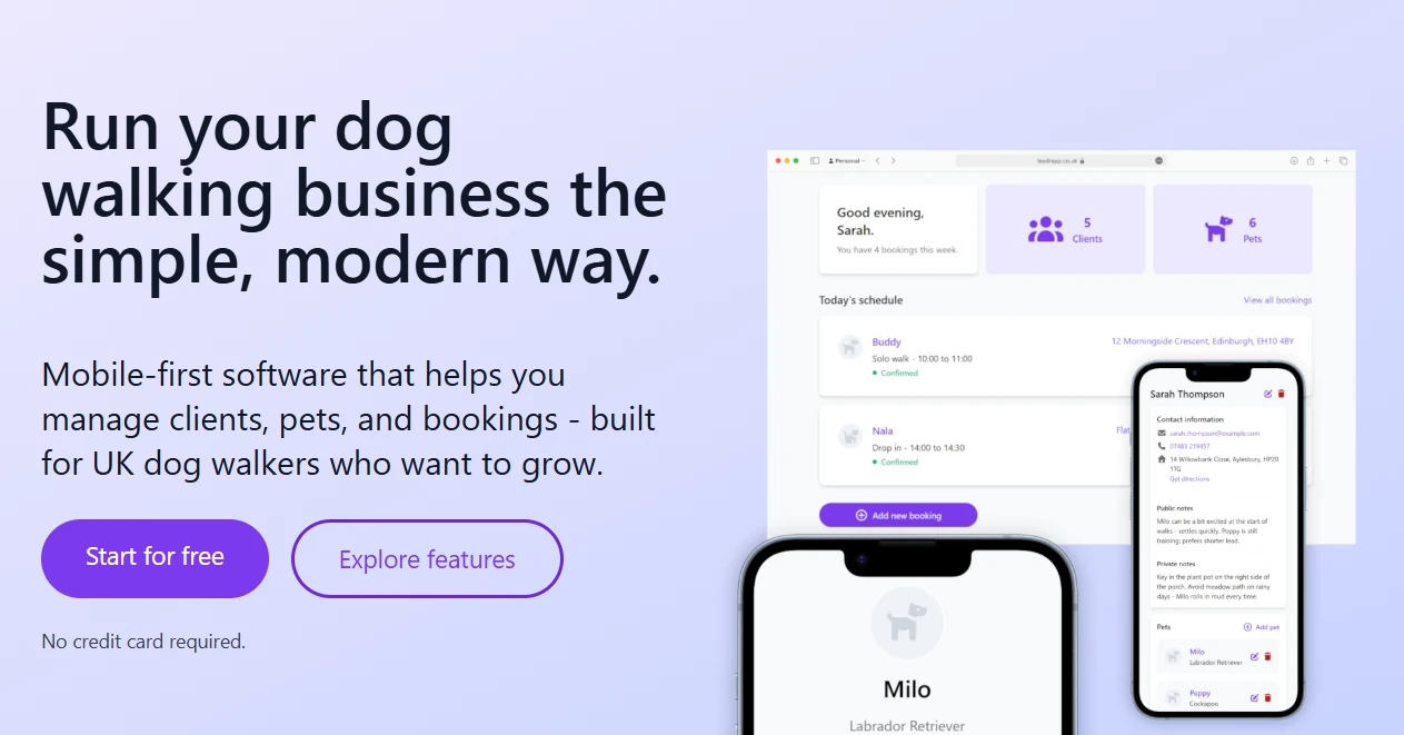 Mutt Software Dog walking software for UK dog walkers | Leadr